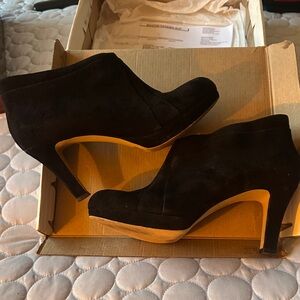 Clarks Black Suede Heeled Boots